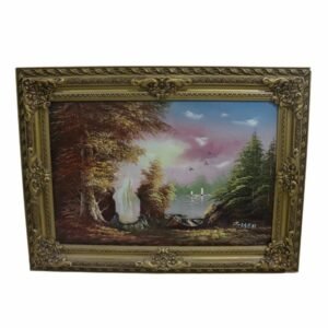 لوحة فنية مرسومة يدويا مع برواز خشبي قديم