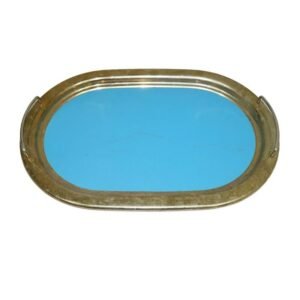 صينية قديمة من  النحاس و المعدن الشكل البيضاوي لون الأزرق