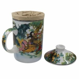 Vintage Japanese Hand Painted Ceramic Tea Cup With Lid