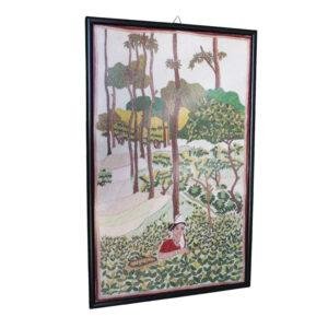 اطار خشبي قديم برسمة لملعلم طبيعي بالصوف