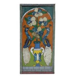 Antique Photo Frame Wooden Hand Painted Wall Hang Frame(Flower Wase with Peacocks)