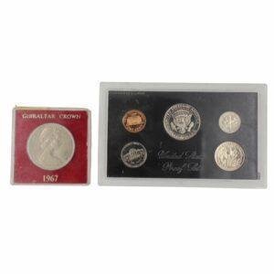 مجموعة عملات معدنية قديمة امريكية مكونة من 5 قطع وعملة تاج جبل طارق 1967