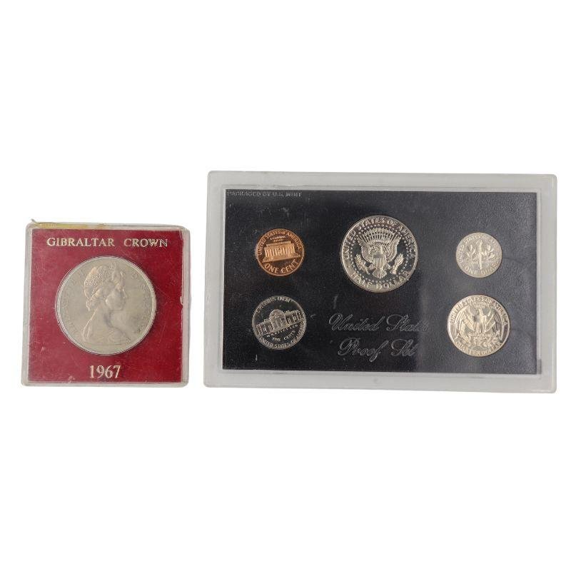مجموعة عملات معدنية قديمة امريكية مكونة من 5 قطع وعملة تاج جبل طارق 1967