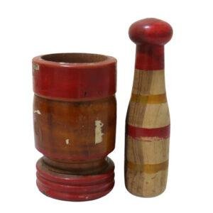 Antique Wooden Garlic Ginger Spice Mixing Grinding Bowl Set