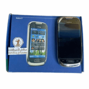 تلفون نوكيا قديم c7 مخزن بحالة ممتازة مع الملحقات : شاحن,سماعة شغال % 100